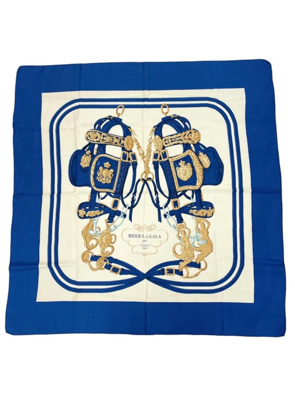 Hermes Carre 90 Bridesde Gala Scarf Silk Blue